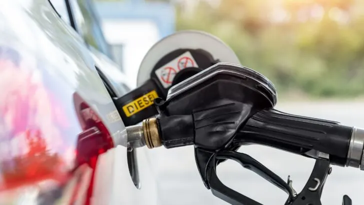 Closeup of diesel gas cap on car