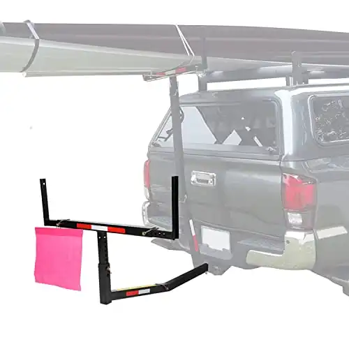 ECOTRIC Truck Bed Extender Pickup Truck Bed Hitch Mount Extension Rack SUV Lumber Ladder Canoe Boat Kayak Long Pipes w/Flag 750lbs Capacity