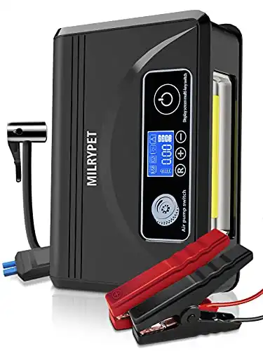 Car Jump Starter with Air Compressor, Multi-Function Jumper Box 500A 12000mAh 12V Auto Battery Booster Pack (up to 7.0L Gas and 5.5L Diesel Engines) with 150 PSI Tire Inflator, Portable Car Jumper