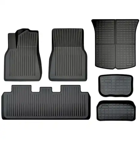 SUPER LINER Floor Mats for Tesla Model Y 5-Seat 2021-2023 Custom Fit All Weather TPE Cargo Liner Cargo Trunk Accessories (Does NOT fit 7-Seat) (Tesla Model Y Floor Mats Full Set)