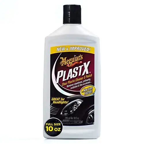 Meguiar's PlastX Clear Plastic Polish, Fast & Easy Clear Plastic Restorer for Headlights, Taillights, Soft Top Windows, and More, Remove Scratches, Cloudiness, Yellowing, and Oxidation, 10 oz...