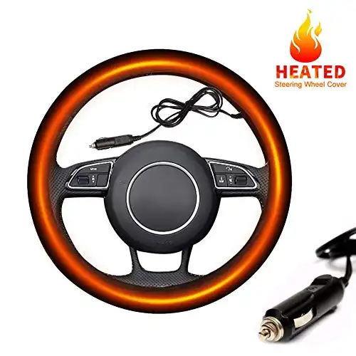 SeaHome Heated Steering Wheel Cover, 12V Auto Steering Wheel Black Protector Cover with Heater - Keep Comfortable and Warm While Driving - Universal Fit Vehicles 15 Inches