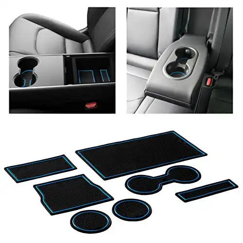 CupHolderHero fits Tesla Model 3 Accessories 2017-2019 Interior Anti Dust Cup Holder Inserts, Center Console Liner Mats, 7-pc Set (Blue Trim)